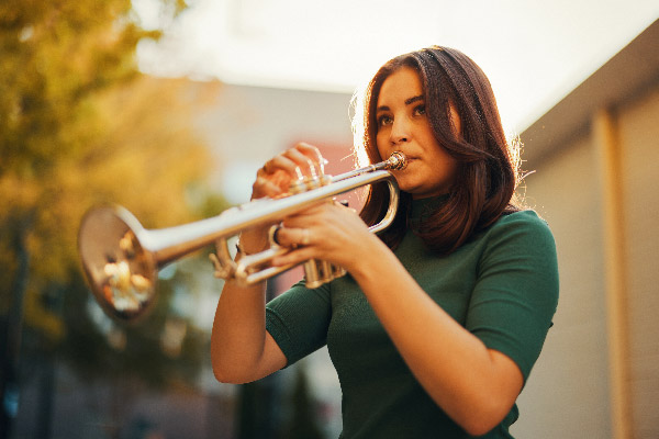 music student playing the trumpet