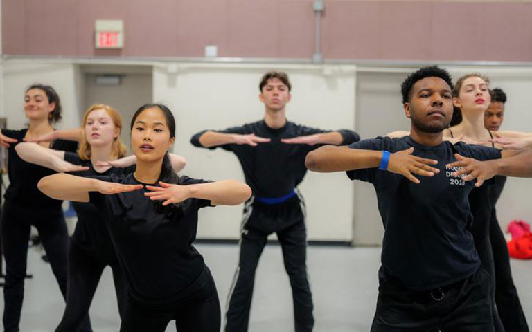 Drama students in a movement class