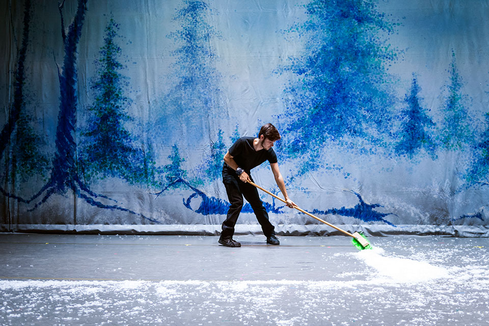 Sweeping snow at the Nutcracker