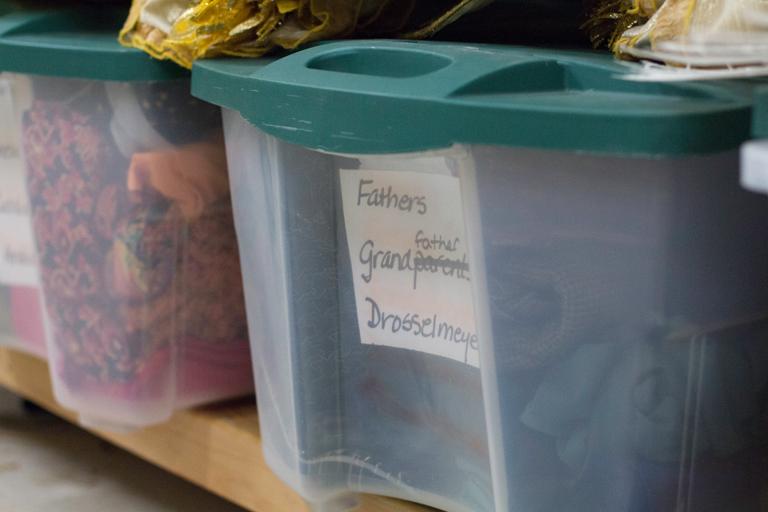 Pieces of fabric from original costumes