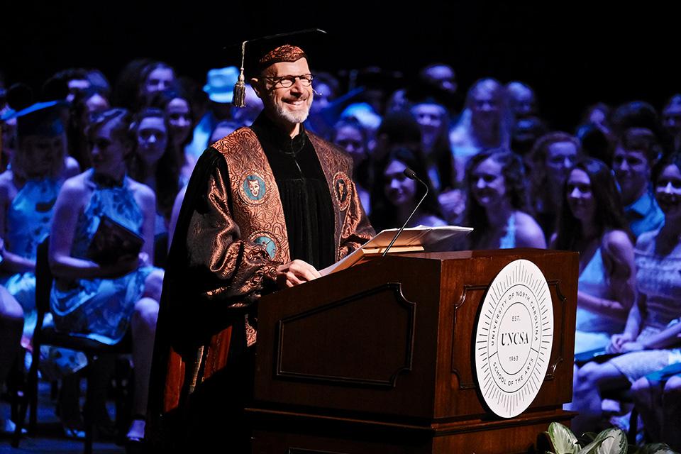 Chancellor Bierman's robes were designed by D&P faculty member Bill Brewer and built by Redthreaded. / Photo: G. Allen Aycock