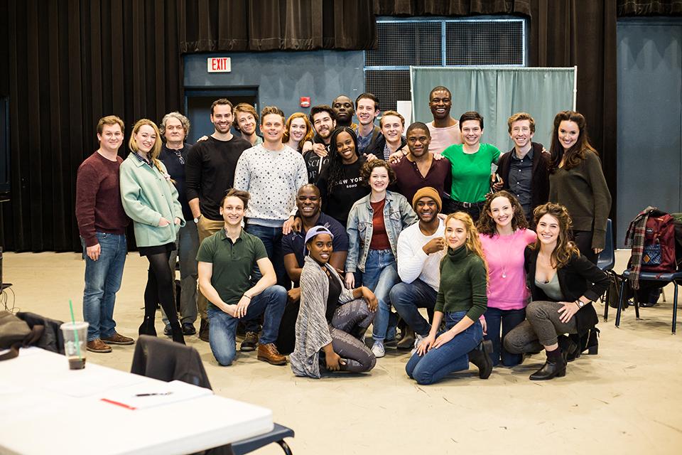 Alumni Billy Magnussen and Shane Andries with fourth-year drama students. 