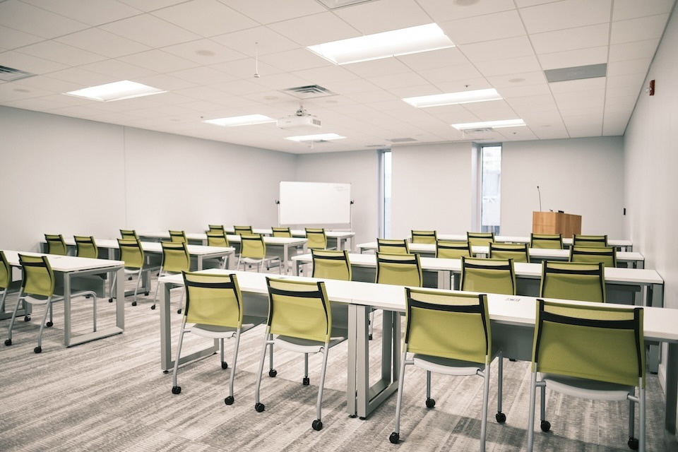 The Seminar Room has technologies for a variety of presentations, including an AV projector, Apple TV, wireless capabilities and others, with capacity for up to 32 people.