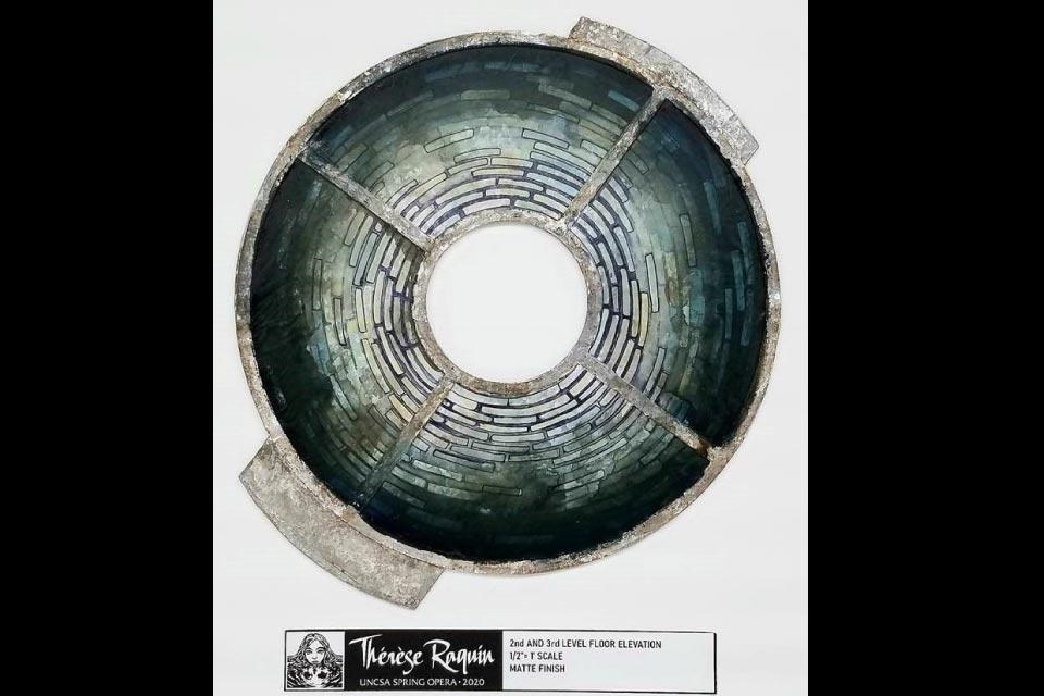 Renderings of Brett Sellitti’s scenic design for the planned April 2020 production of Tobias Picker’s “Tèrése Raquin” by the A.J. Fletcher Opera Institute. The production was canceled due to the COVID-19 pandemic.