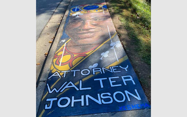 Murals painted on sidewalks, benches and picnic tables in the Kings Forest neighborhood in November 2021. / Photos: Ryan Deal