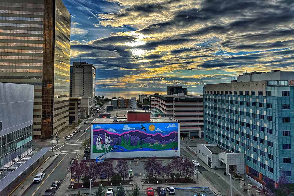 Mural by Crystal Worl in Anchorage, AK. Photo: Bob Hallinen