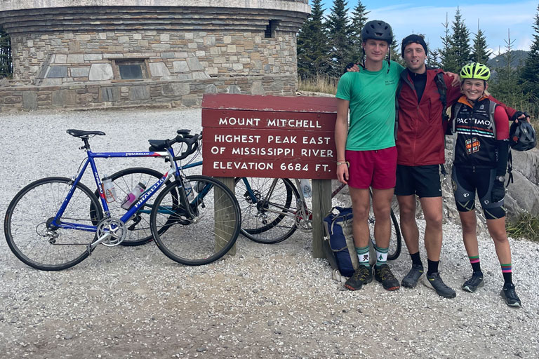 Jake Anderson (left) at Mount Mitchell with his friends.