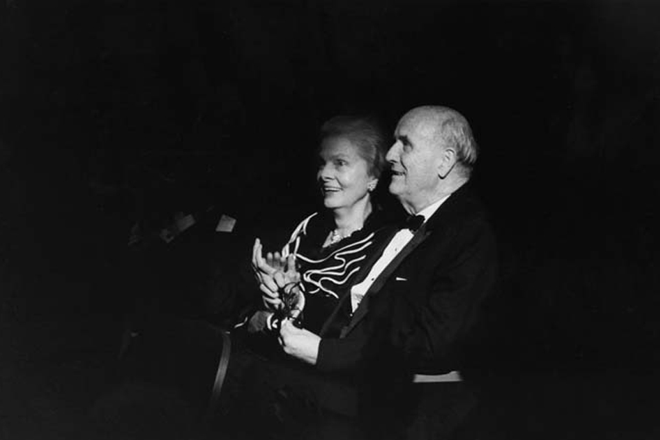 Roger L. Stevens and his wife at the Stevens Center opening on April 22, 1983. / Photo credit: UNCSA Archives