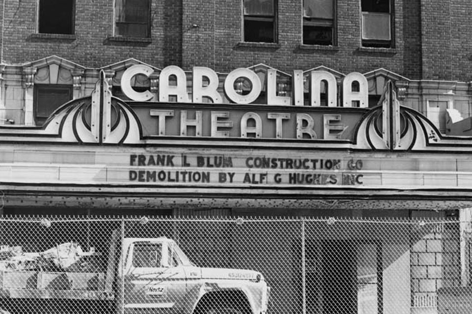 The original Carolina Theatre sign, with names of construction and demolition crews (1980-81). / Photo credit: UNCSA Archives