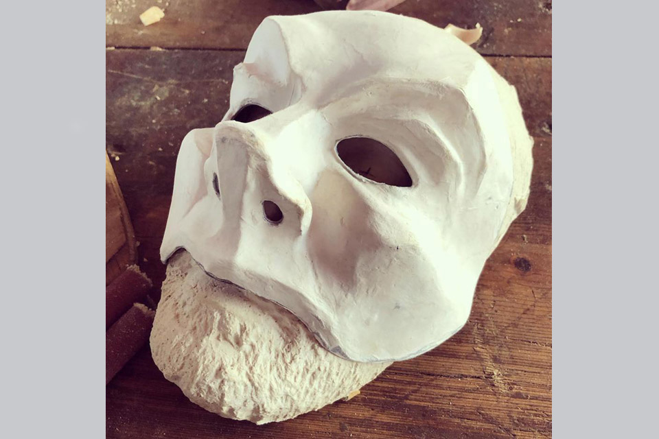 Papier-mâché mask by Jason Bohon created under the tutelage of three generations of mask makers at the Museo Internazionale della Maschera Amleto e Donato Sartori in Abano Terme, Italy. Photo Credit: Jason Bohon