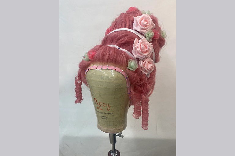 Wig worn by Aphrodite Armstrong to portray Rosy Cheeks in the short film, Stomping Grounds. Styled by Amelia Brown and Kenzie Biundo. / Photo: Amelia Brown.