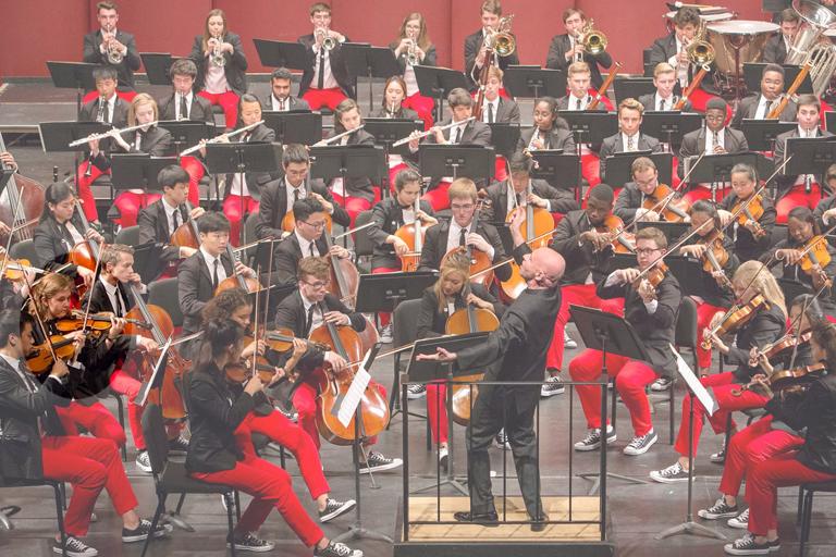 Emi Sharpe, violinist, performs Buckner with conductor Christoph Eschenbach at The Performing Arts Center in Purchase, N.Y.  Photo: Chris Lee