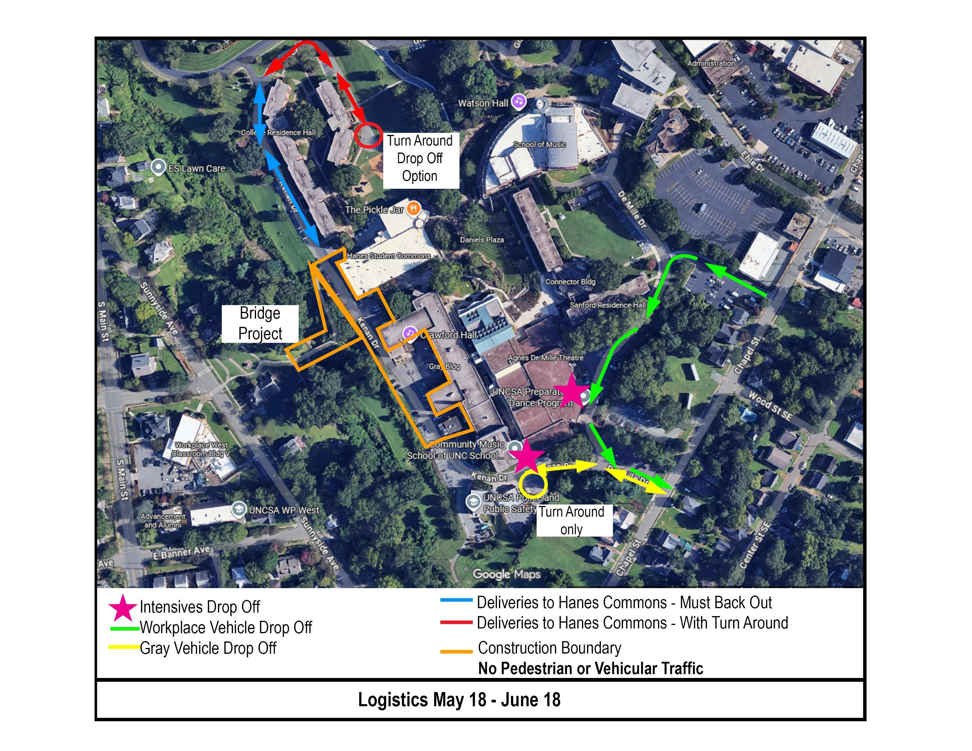 A map showing anticipated construction dates on Kenan Drive