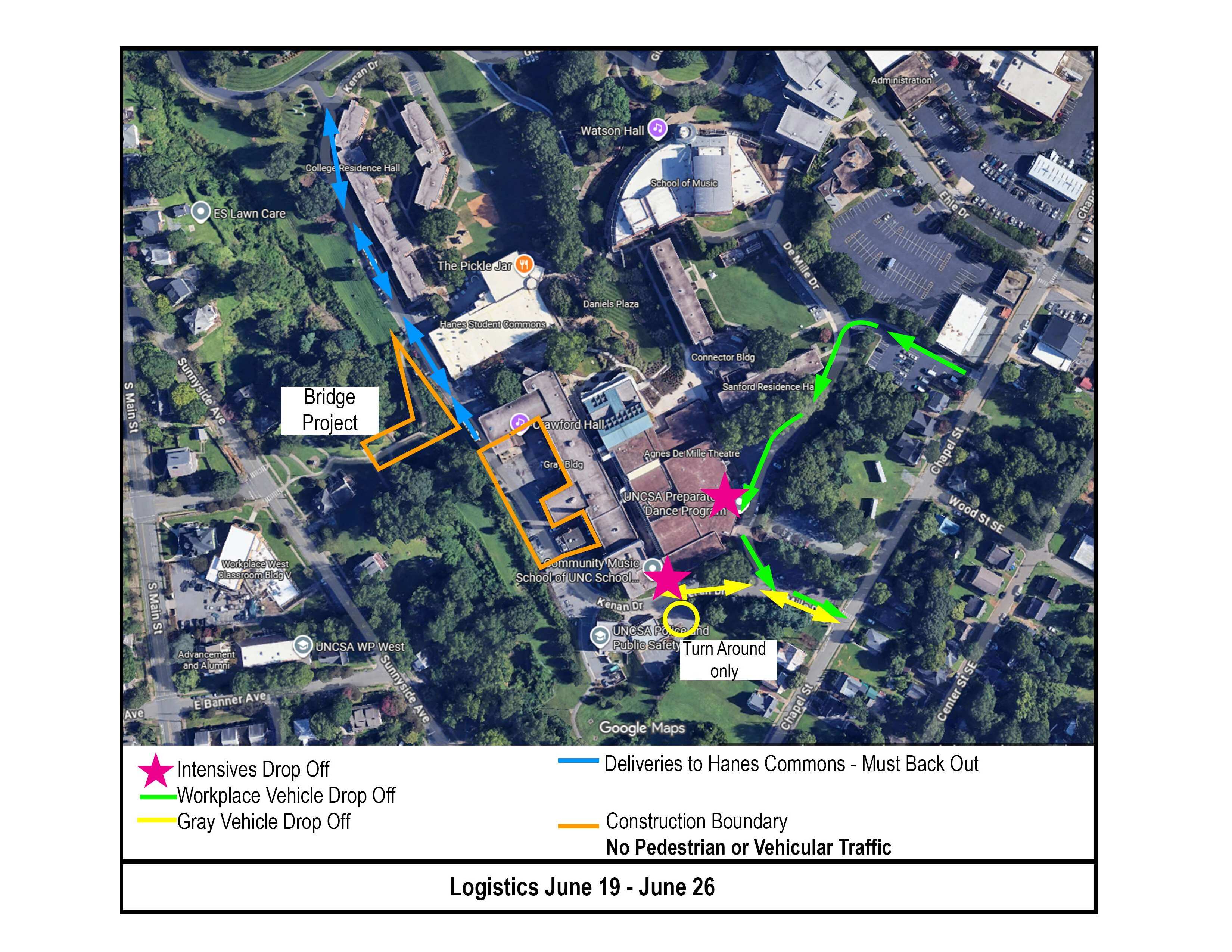 A map showing anticipated construction dates on Kenan Drive