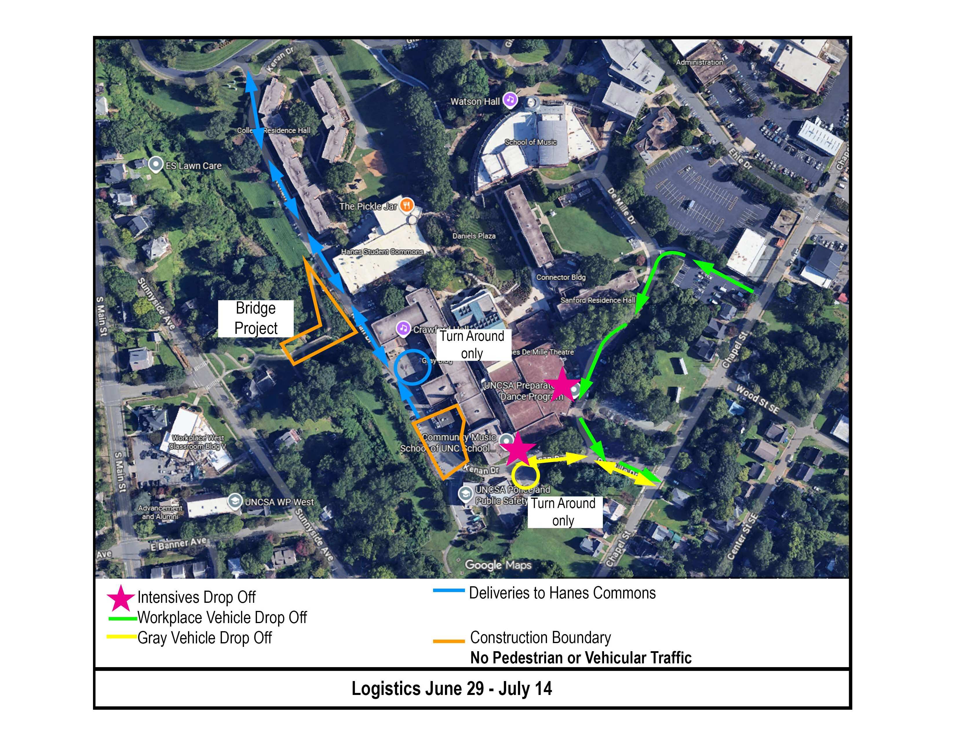 A map showing anticipated construction dates on Kenan Drive