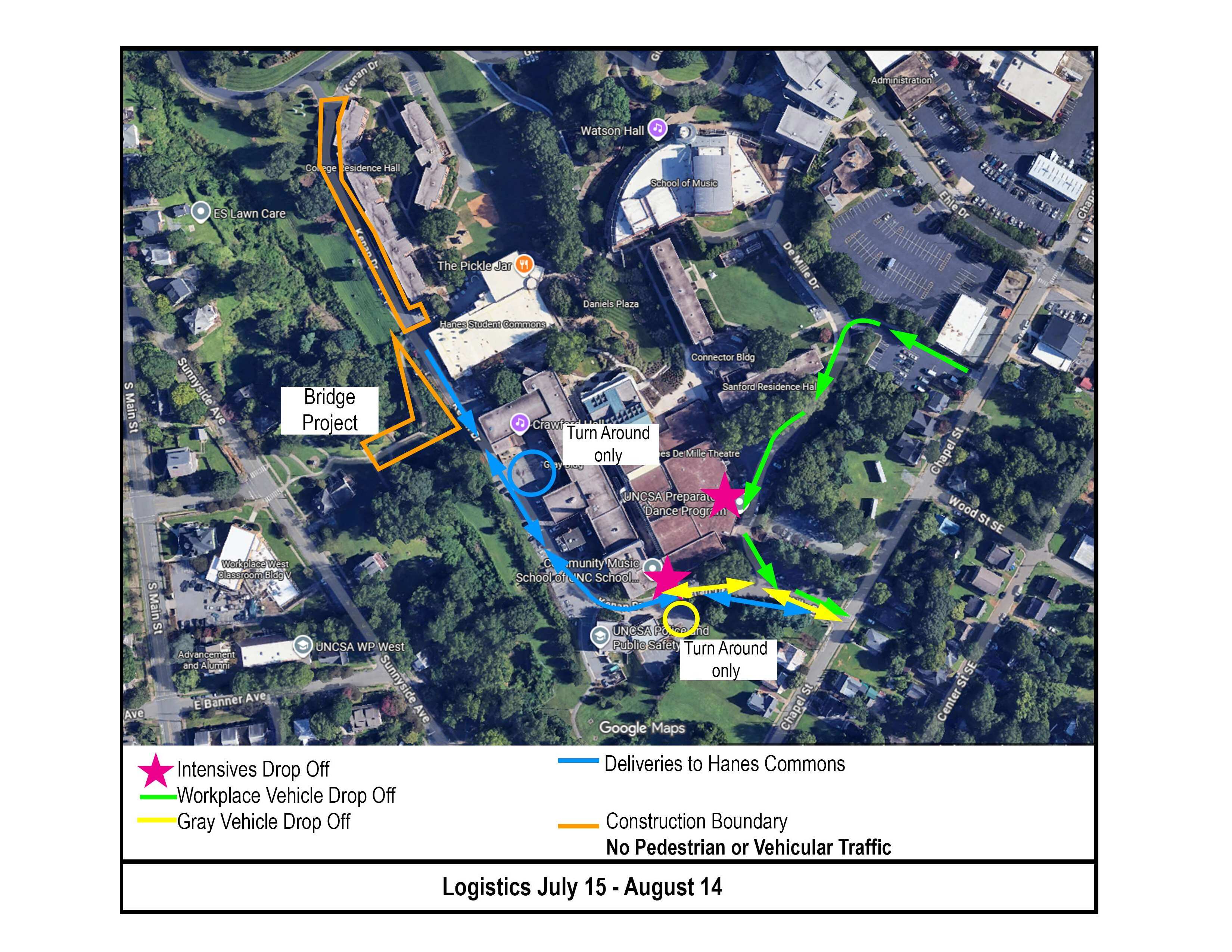 A map showing anticipated construction dates on Kenan Drive