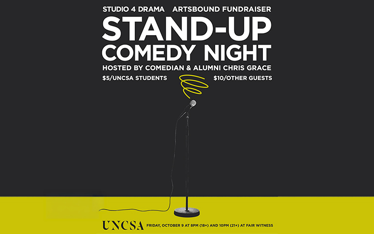 A poster for Stand-Up Comedy night with showing a microphone