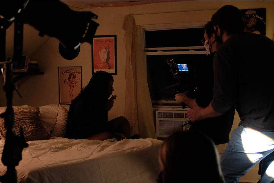 N'yomi Stewart filming a scene