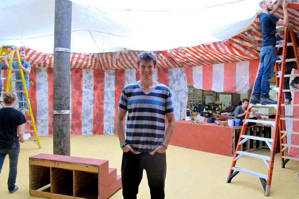 Nathan Krochmal on the set of his senior film, "Vernon Leaves the Circus" / Photo courtesy of Lidiya and Nathan Krochmal