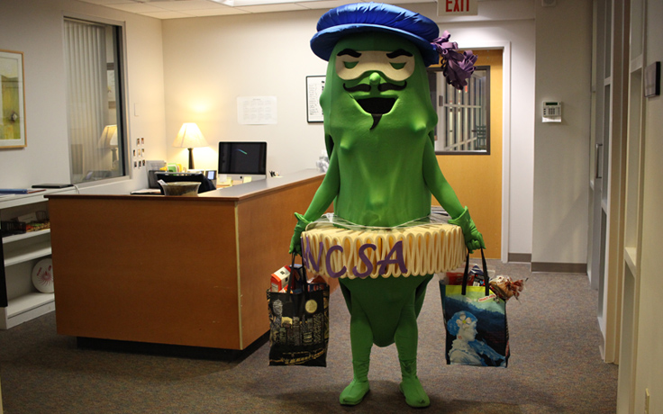 The Fighting Pickle mascot at the Pickle Pantry
