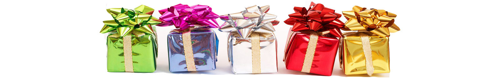 row of small wrapped boxes with bows