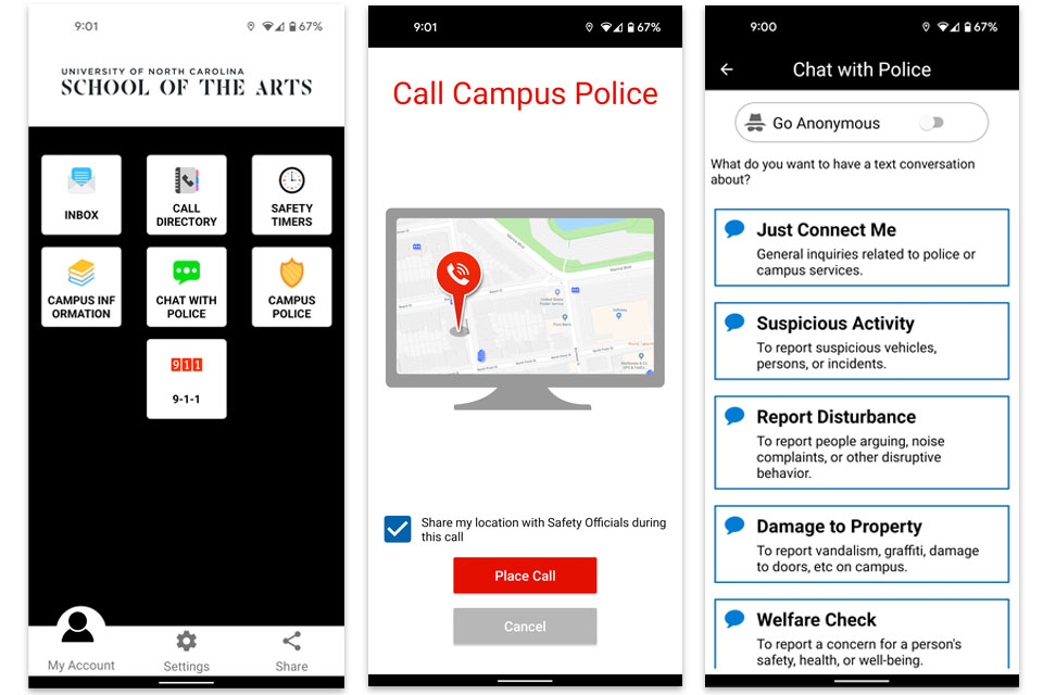 Three screen in the Guardian Safety App