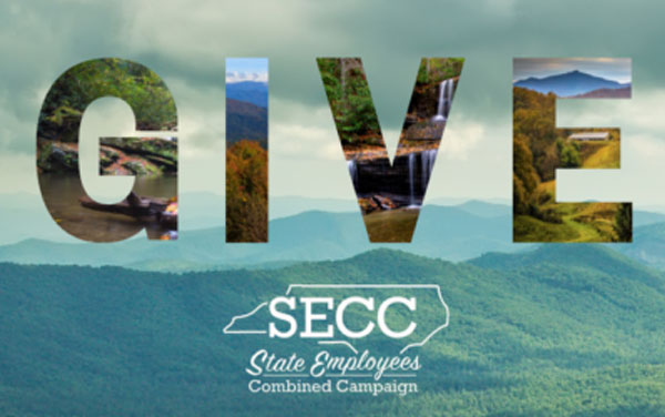 The North Carolina blue ridge mountainscape with the word Give overlayed.