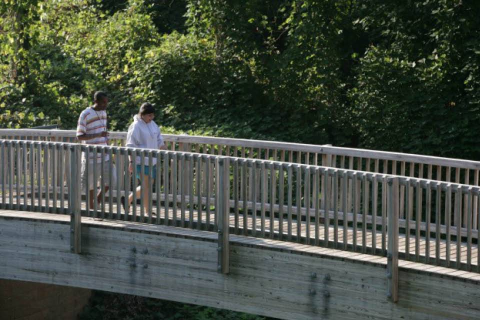 students on bridge