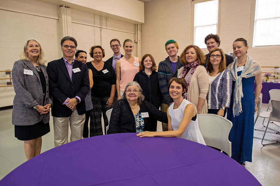 Sonja Tyven posed with School of Dance faculty and Dean Susan Jaffe in 2014