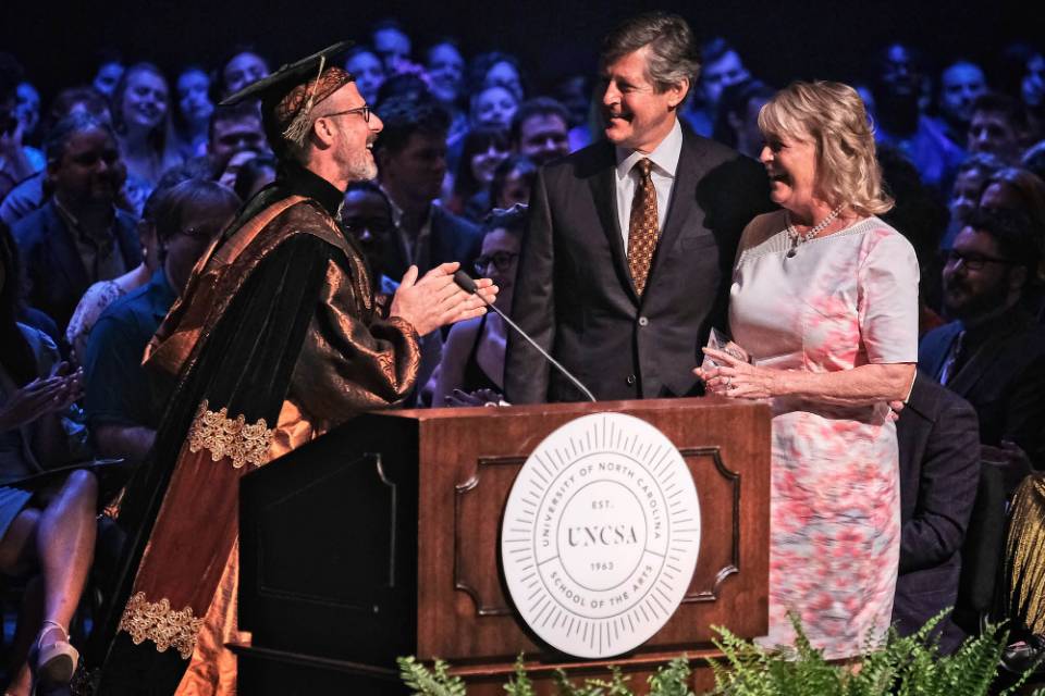 Chancellor Lindsay Bierman presented the Giannini Award to Anne and Steve Sessions on May 4
