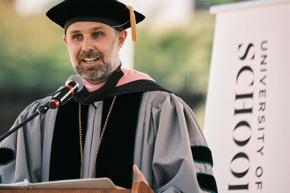 Brian Cole presided over commencement ceremonies in May.