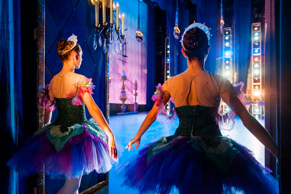  Dance students backstage at the Stevens Center during UNCSA’s popular annual tradition of presenting “The Nutcracker” / Photo: Andrew Dye
