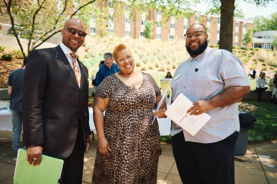 Rob and Tasha Myers with Executive Vice Chancellor and Provost Patrick J. Sims at the 2022 UNCSA Celebration of Excellence / Photo: Wayne Reich 
