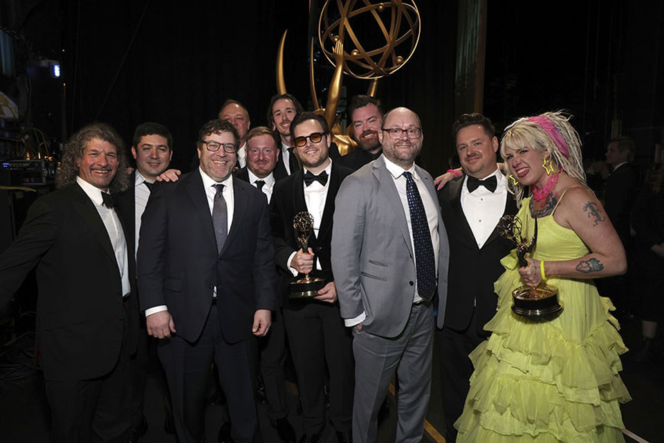  The sound editing team from Prey backstage at the 75th Creative Arts Emmy Awards, Will Files pictured second from the right