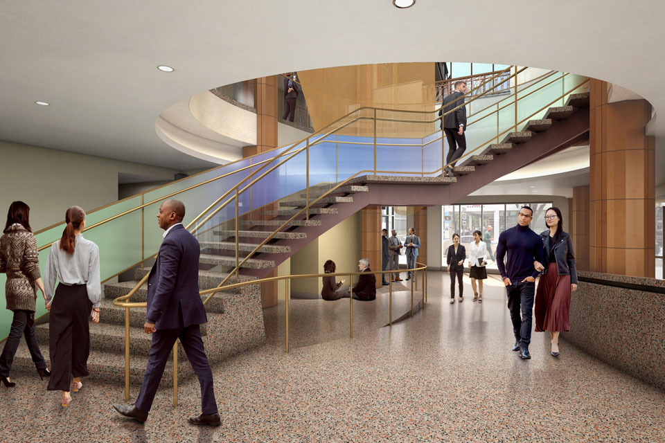 Conceptual rendering of the Stevens Center Lobby, Phase 1. Little Diversified Architectural Consulting/UNC School of the Arts