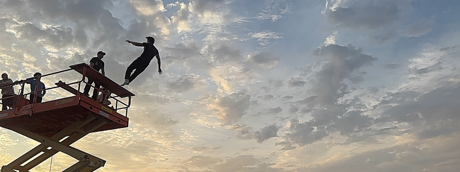 Alex Ekker practices a high fall at the International Stunt School.