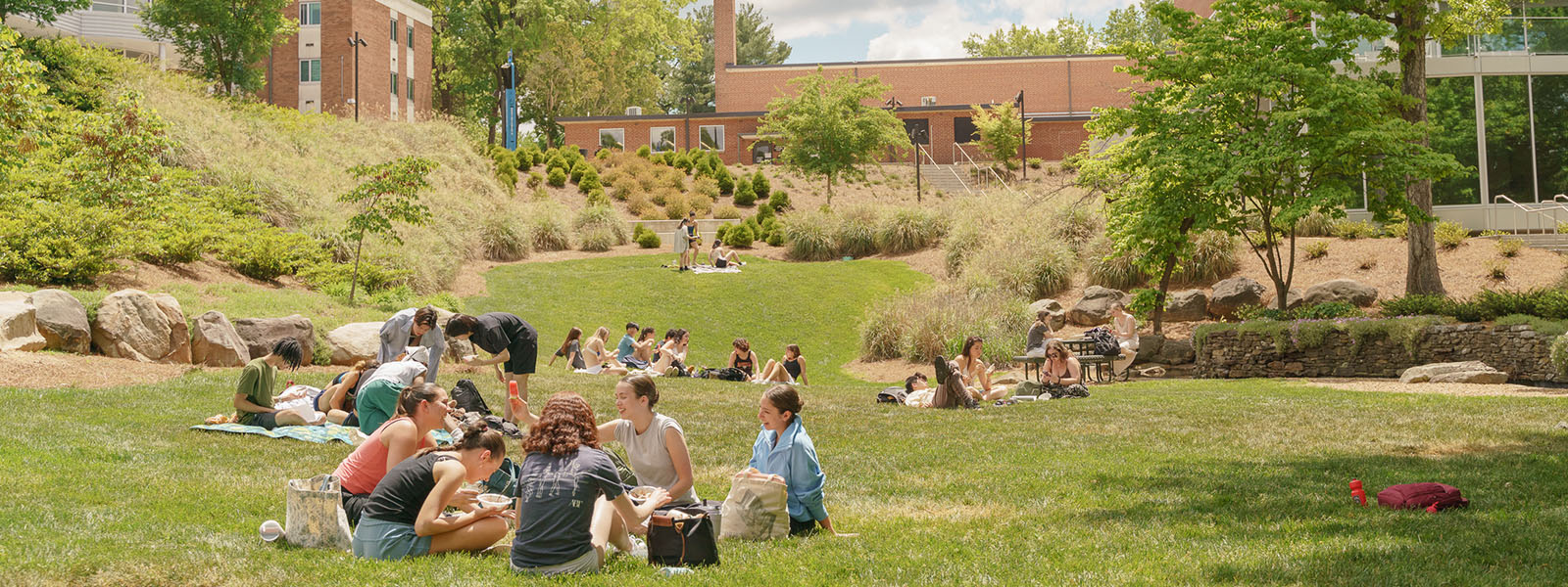 UNCSA students on the lawn in Daniels Plaza