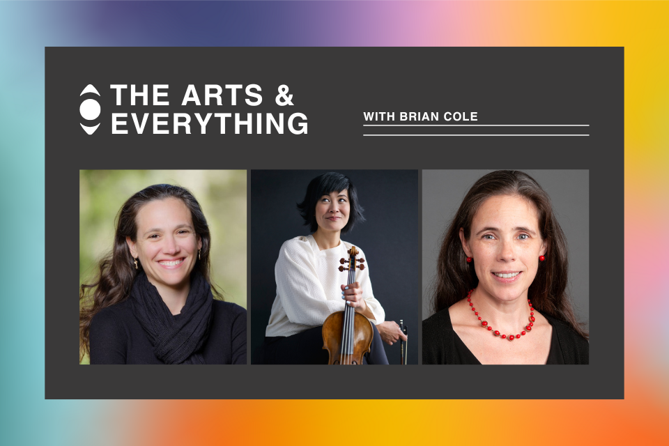 . Logo of "The Arts & Everything" podcast featuring vibrant colors and artistic elements, symbolizing creativity and culture.