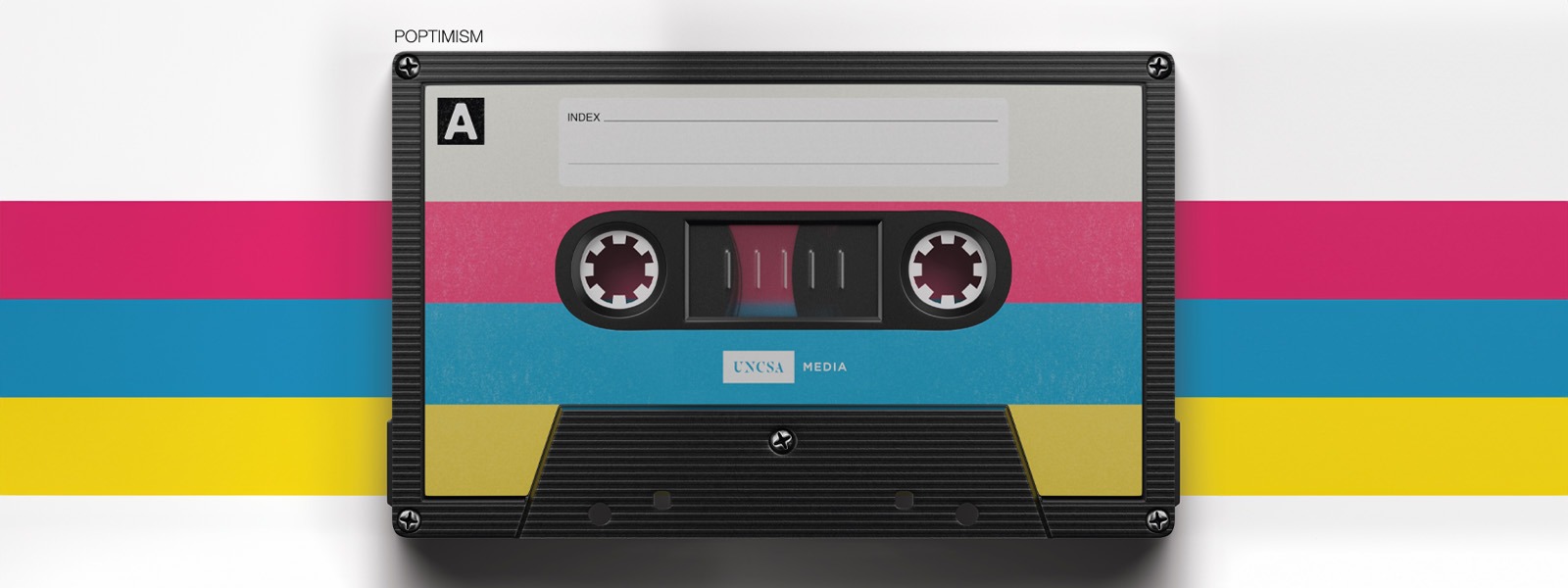 . An old cassette tape rests on a vibrant, colorful background, showcasing its retro design and nostalgic appeal