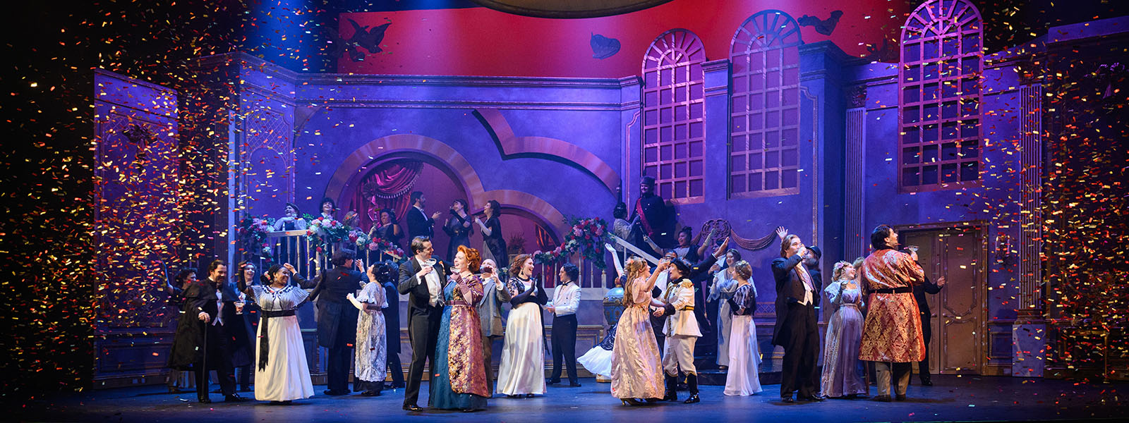 A still image from the opera "Die Fledermaus" performed by the A.J. Fletcher Opera Institute Feburary 2025. / Photo: Allison Lee Isley