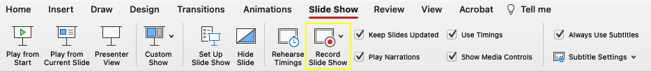 Select 'Record slide show' in banner 