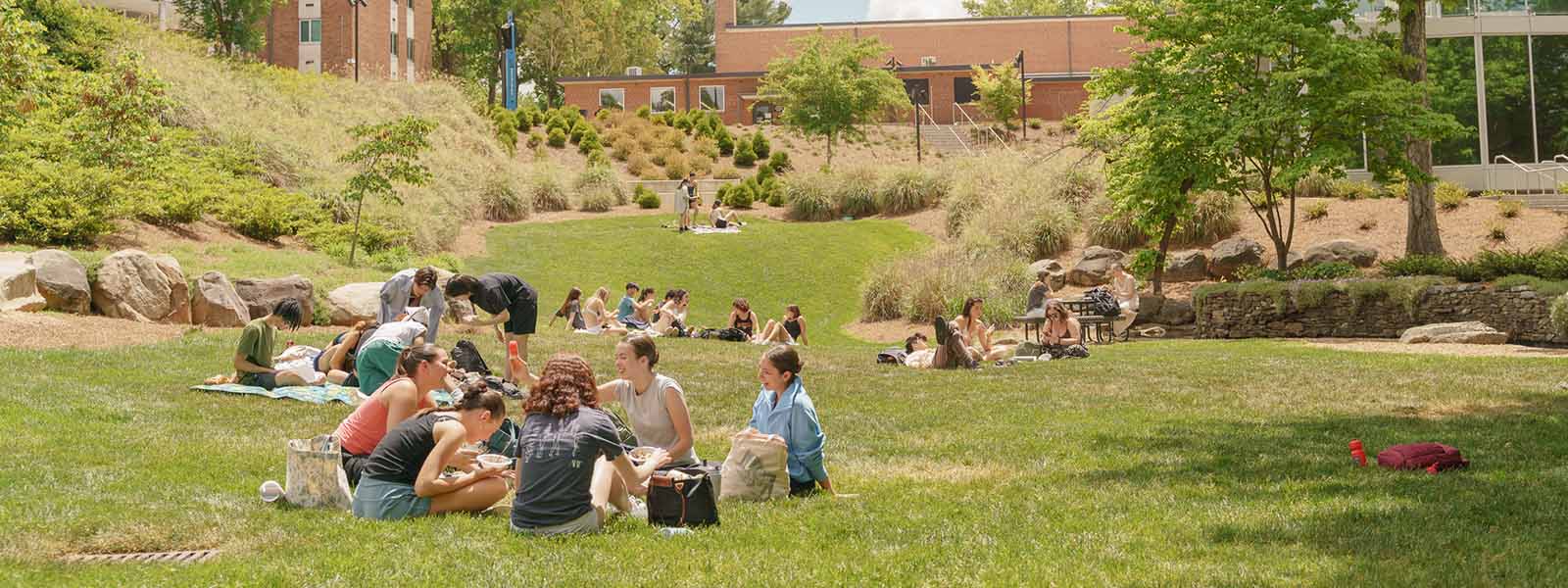 UNCSA students hanging out in Daniels Plaza